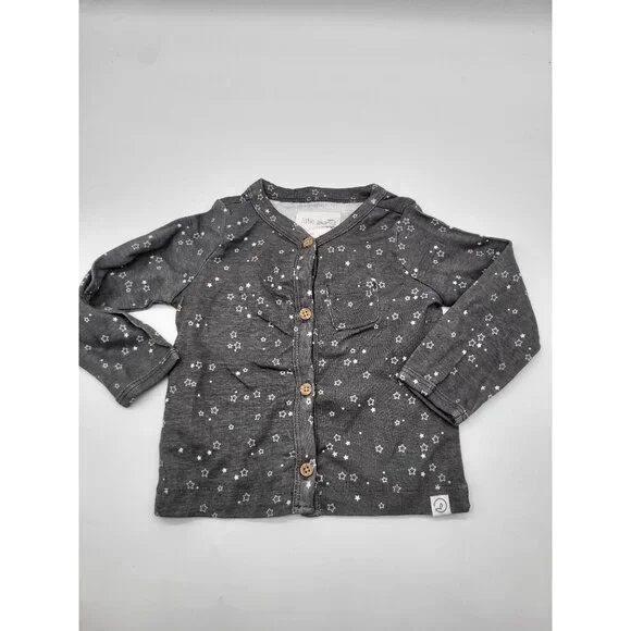 LITTLE PLANET BY CARTER'S Organic 2 PC Set Gray Stars Pants Button Up Top 9M - Picture 2 of 5